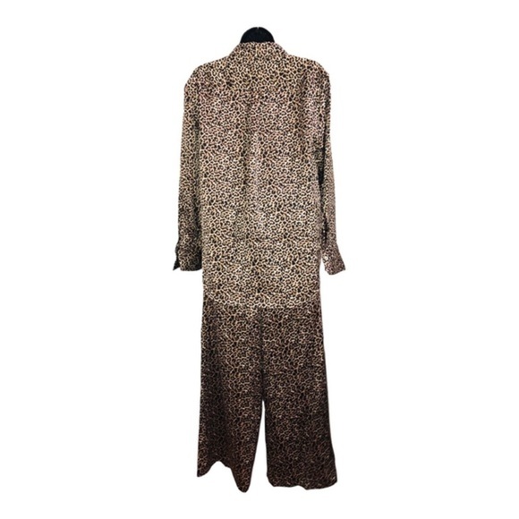 Nicole Miller NY animal print silky pajama look button down shirt & pantsuit set - Picture 11 of 16